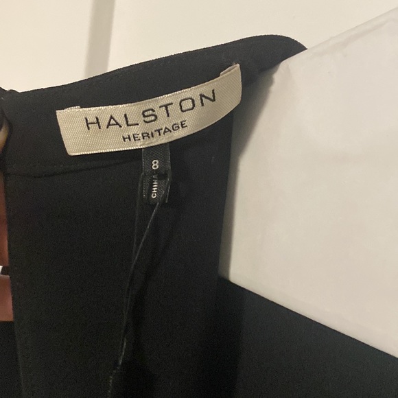 Beautiful halston heritage black dress, short in front long back mesh chest slit - Picture 7 of 8